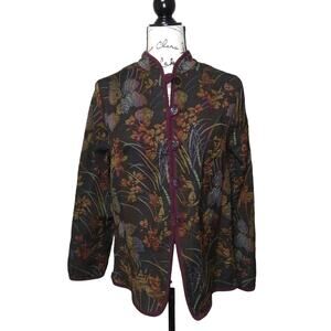 Vermont Country Store Floral Tapestry Brocade Blazer Jacket Mandarin Collar Sz M